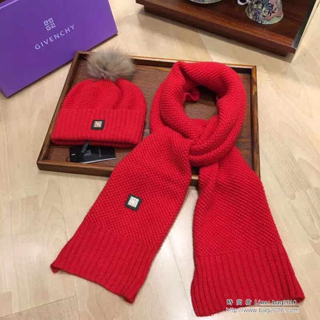 GIVENCHY紀梵希 新款 保暖又時尚兔絨加羊絨圍巾帽子套裝 LLWJ8722